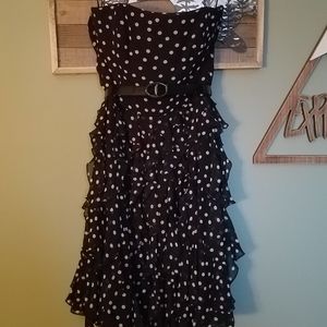 Black & White Polka Dot Strapless Ruffle Dress